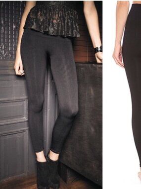 SPANX womens LEGGINGS black STRETCH ribbed LOOK AT ME SIZE M